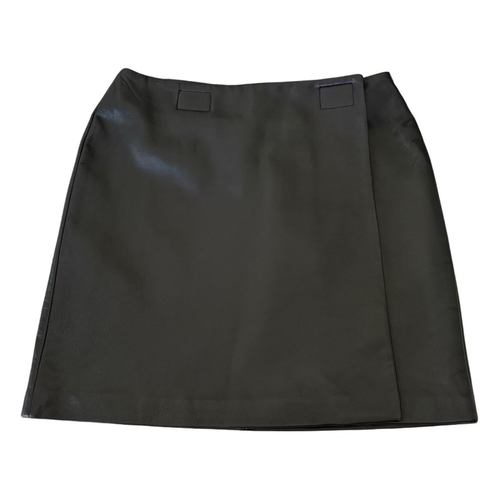 Hugo Buscati Collection Elegant Black Leather A-Line Midi Skirt Size 2